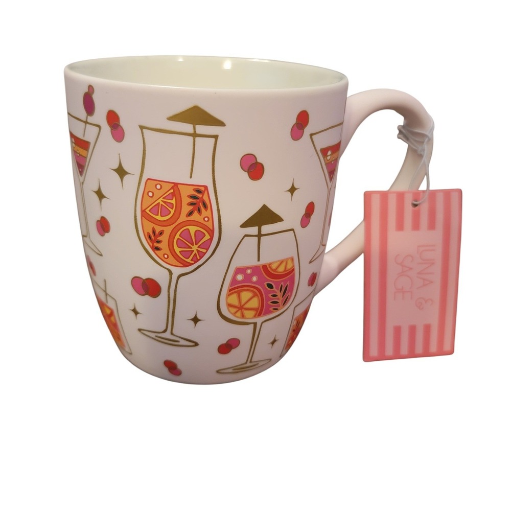 Luna & Sage Pink Cocktail Martini‎ Glass Ceramic Coffee Mug New With Tags Retro